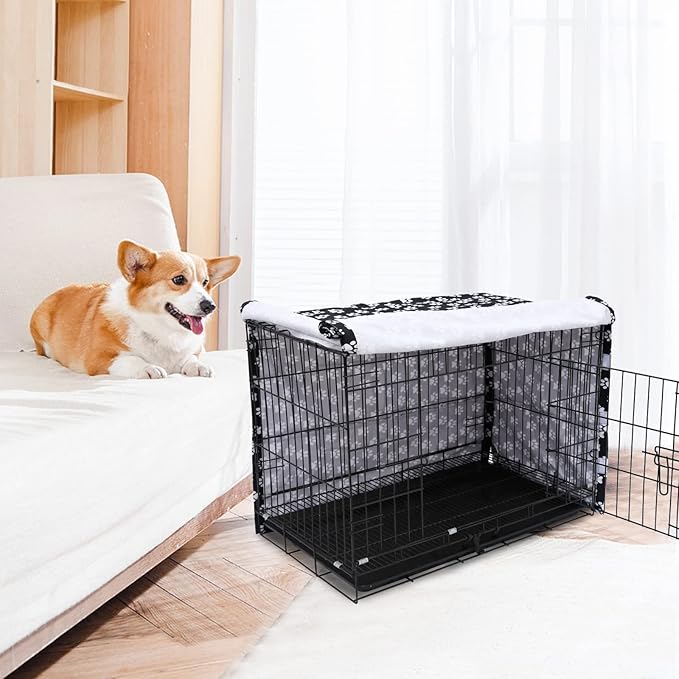Morezi Dog Crate Cover for Wire Crates, Heavy Nylon Waterproof, Fits Most 42" inch Dog Crates, Easy to Put On, Take Off, and Adjust - Cover only - Black - XLarge