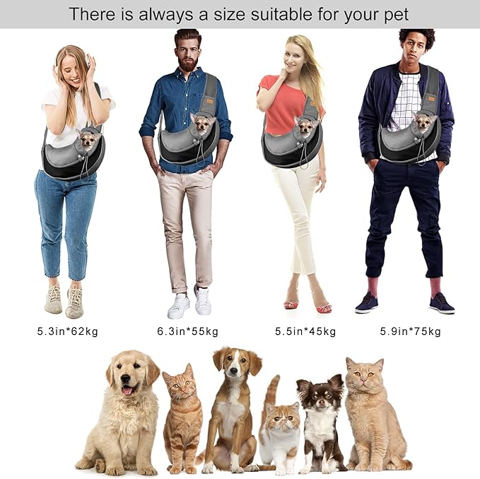 Cuby Pet Sling Carrier for Small Dogs Cats,Drawstring & Zipper Security Hook Triple Designs for Pets' Securty,Breathable Mesh Travel pet Dog Sling Carrier with Adjustable Shoulder Strap (S Black)