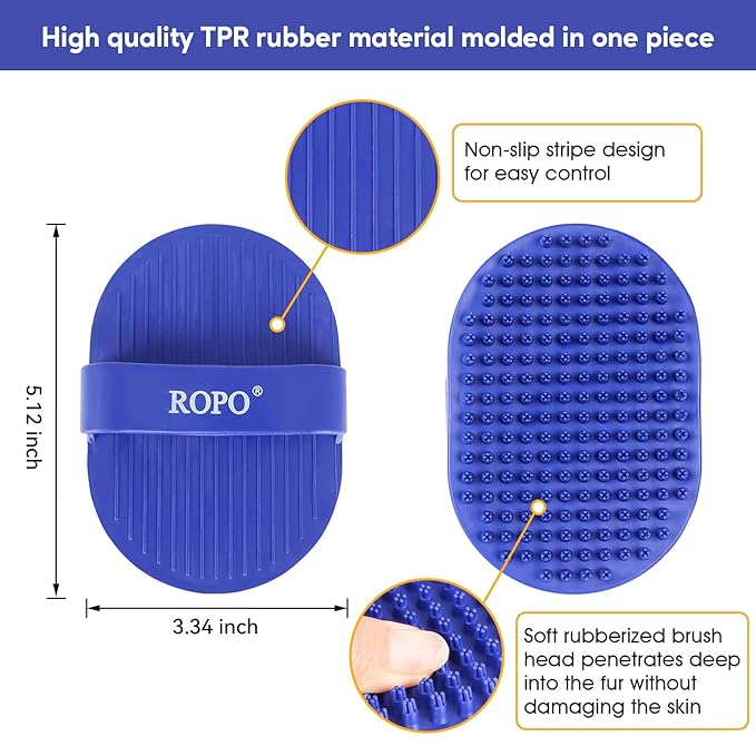 Dog bath brush, ROPO rubber massage pet shampoo brush, used for pet grooming, removing shedding fur, combing tangles and dead fur, suitable for pet dogs and cats (blue)