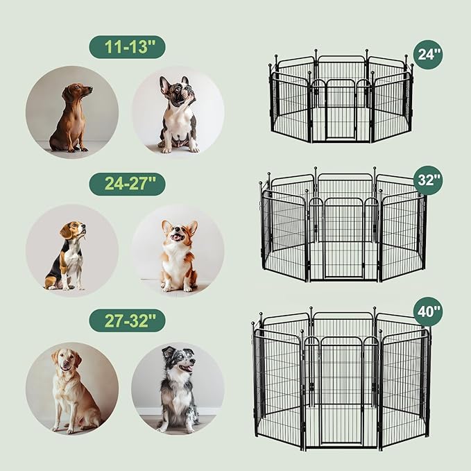 Gardner Pet Dog Playpens, 24" H 8 Panels Dog Pen Outdoor/Indoor Dog Fence Exercise Pen for Small/Medium Dogs, Foldable Pet Play Yard Gate with Gravity Automatic Lock, Pet Playpen, Black