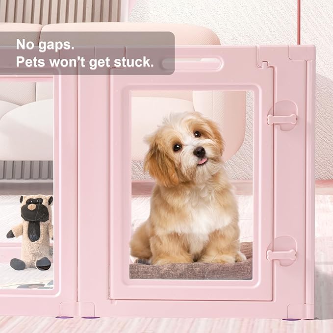 Clear Acrylic Dog Playpen,Transparent DIY Dog Pen,Easy Assembly and Disassembly,Indoor and Outdoor Use,Simple Cleansing Fence (Skin Pink, 60CM, 10 Panel)
