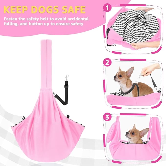 Lukovee Pet Sling, Hand Free Dog Sling Carrier Adjustable Padded Strap Tote Bag, Shoulder Bag with Safety Belt & Front Pocket for Small Dog Cat Puppy (Pink-WY,S)