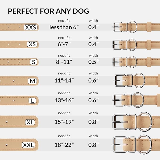 CollarDirect Rolled Leather Dog Collar, Soft Padded Round Puppy Collar, Handmade Genuine Leather Collar Dog Small Large Cat Collars 13 Colors (15-19 Inch, Beige Smooth)