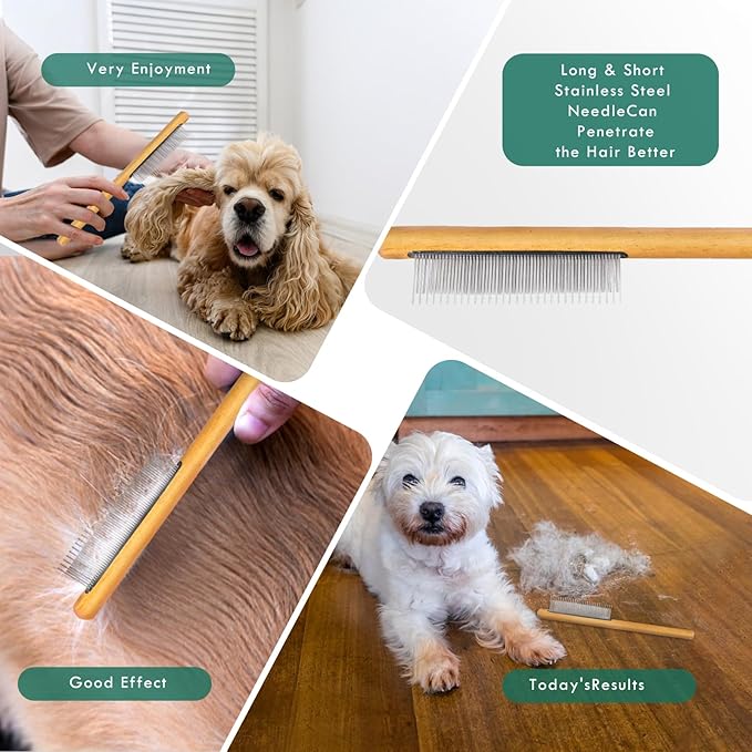 Large Green Dog Brush for Medium to Long Haired Pets - Slicker Brush Removes Loose Hair, Tangles and Knots, Best Grooming Tool for Small Animals, Free Pet Comb Included