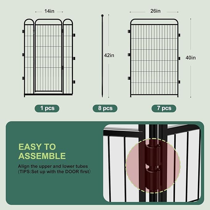 Gardner Pet Dog Playpens, 40" H 8 Panels Dog Pen Outdoor/Indoor Dog Fence Exercise Pen for Small/Medium/Large Dogs, Foldable Pet Play Yard Gate with Gravity Automatic Lock, Pet Playpen, Black