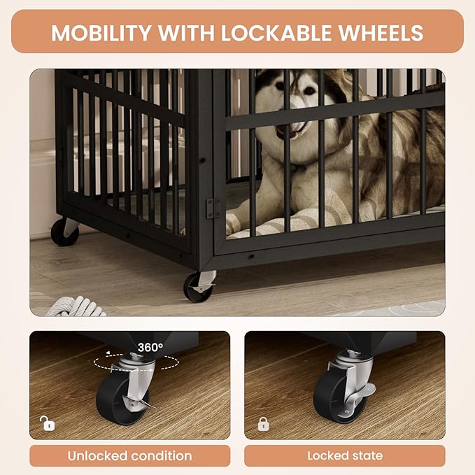 NicBex Dog Crate Furniture Dog Cage with Side Doors Opening, Dog Kennels for Inside Space, Wooden Dog Crate with Iron Doors and Lift Top for Medium and Small Dogs, Grey