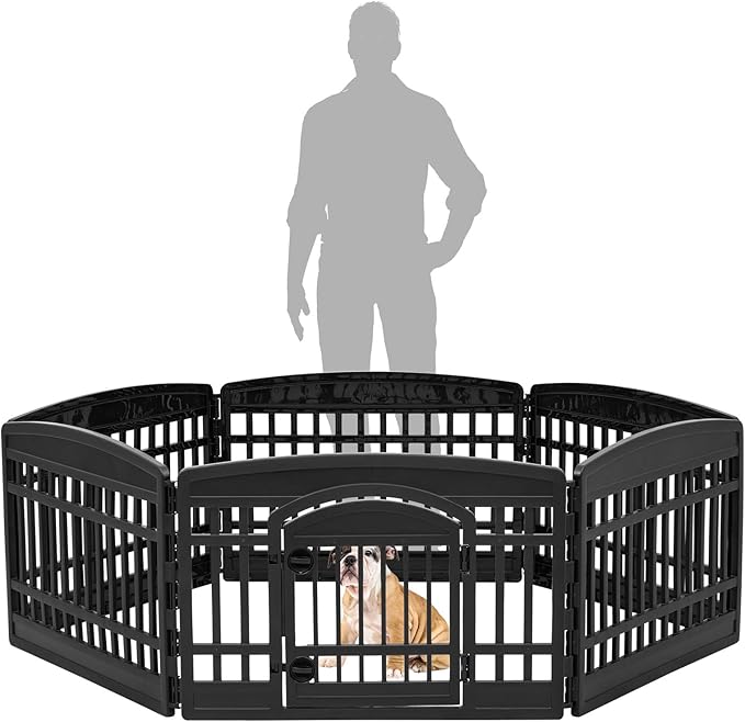 IRIS USA 24" 6-Panel Dog Playpen with Door, 61 x 61 x 24, Puppy Playpen, Dog Play Pen Indoors, Pet Fence, Small/Medium Pets, Black