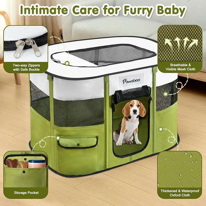 Dog Playpen, Portable Pet Playpen Cat PlayPen, 600D Oxford Dog Kennel Tent Crate, Waterproof&Breathable, Indoor Outdoor Travel Camping Use for Medium/Large Breed with Carrying Case+Folding Bowl(M)
