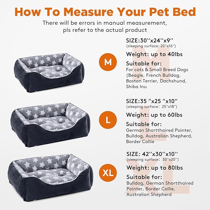 GASUR Rectangle Dog Bed for Large Dogs, Cozy Washable Bed Orthopedic Dog Sofa Bed, Durable Pet Cuddler Anti-Slip Bottom, Soft Calming Sleeping Puppy Warming Puppy Bed (L (35"x 25"x 9"), Black)
