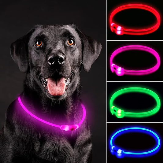 LED Dog Collar, Rechargeable Light Up Dog Collars,IP67 Waterproof Dog Lights for Night Walking,Adjustable, Reusable Safety Necklace for Small Medium Large Dogs (Pink)
