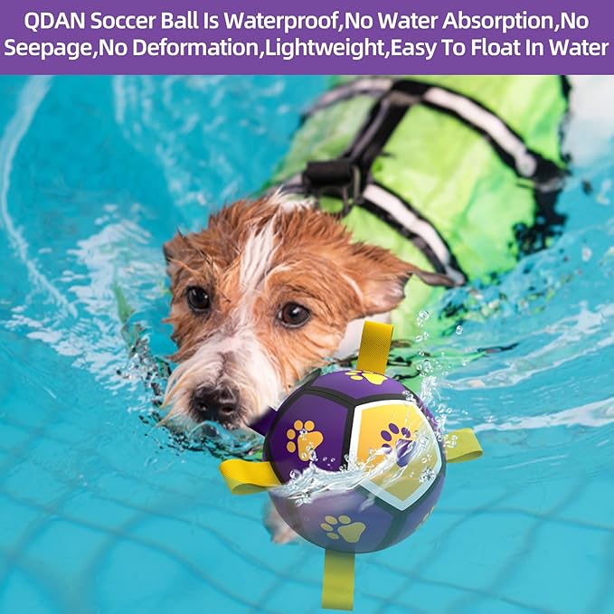 QDAN Dog Toys Soccer Ball - Durable Dog Balls for Small Dogs, Puppy Birthday Gifts, Dog Tug Toy with Strap for Tug of War (5 Inch)