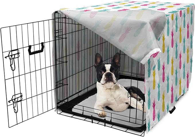 Lunarable Yellow Pineapple Dog Crate Cover, Rhythmic Ananas Fruits in Colorful Design Summer Tropical Concept, Easy to Use Pet Kennel Cover for Small Dogs Puppies Kittens, 22 Inch, Turquoise Hot Pink
