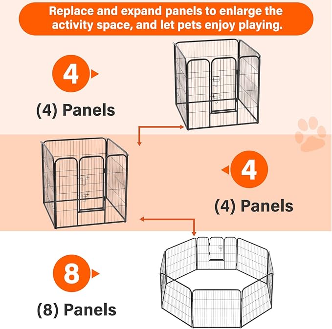 FDW Dog Playpen Dog Pen Dog Kennel 4 Panels 32 Inch Height Indoor Outdoor Folding Metal Portable Puppy Exercise Pen Heavy Duty Dog Fence for Yard Camping,Black
