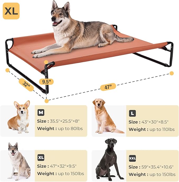 Veehoo Original Cooling Elevated Dog Bed, Outdoor Raised Dog Cots Bed for Large Dogs, Portable Standing Pet Bed with Washable Breathable Mesh, No-Slip Feet for Indoor Outdoor, X-Large, Red, CWC2201