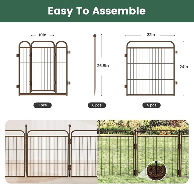 Gardner Pet Dog Playpens, 24" H 6 Panels Dog Pen Outdoor/Indoor Dog Fence Exercise Pen for Small/Medium Dogs, Foldable Pet Play Yard Gate with Gravity Automatic Lock, Pet Playpen, Brown