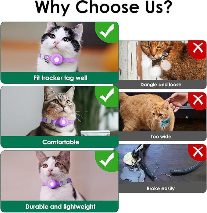 Pet Tracker for Cats, Compatible with Apple Find My App (Only iOS), Cat Tracker Collar with Safety Elastic Buckle, Cat GPS Tracker Works with Any Collar, No Monthly Fee, Waterproof, Purple