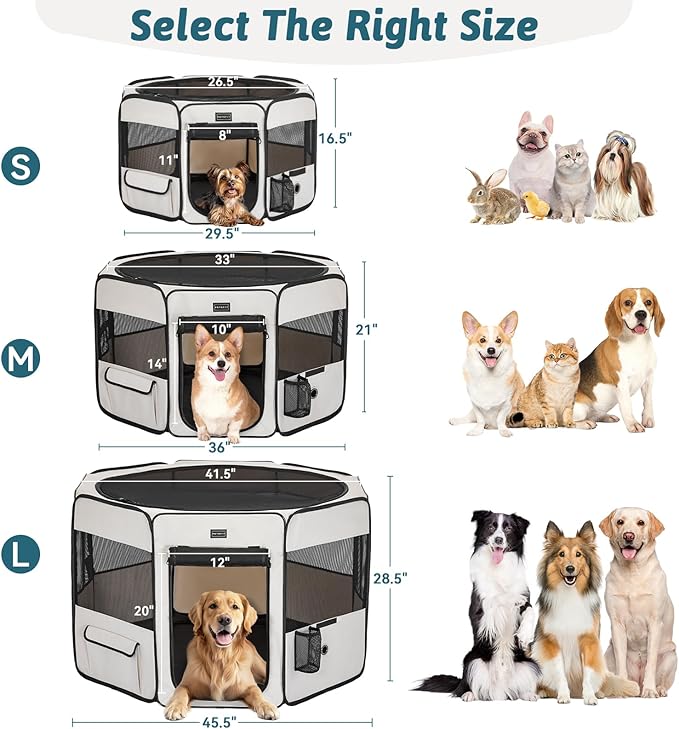 PETSFIT Portable Dog Playpen, 29" Dia Puppy Playpen with Zipper Removable Mesh Top Cover and Leakproof Playpen Bottom Mat-Cat Playpen Indoor/Outdoor for Cats,Dogs&Small Animals
