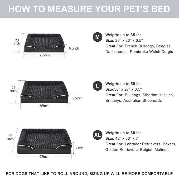 WNPETHOME Dog Bed for Extra Large Dogs, Washable Dog Bed with Waterproof Lining & Non-Skid Bottom, Orthopedic Egg Foam Couch for Pet Sleeping, Pet Bed