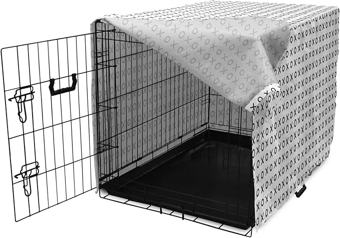 Ambesonne XOXO Dog Crate Cover, Simplistic and Monochrome Design of Letters X and O Modern Art Print, Easy to Use Pet Kennel Cover for Medium Large Dogs, 48 Inch, Grey Charcoal