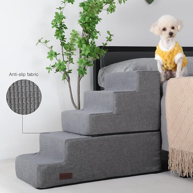 Dog Stairs for High Bed,5 Steps Pet Stairs for Small Dogs and Cats,Anti-Slip Removable Dog Steps for Bed,Bed Stairs for Dog,Grey