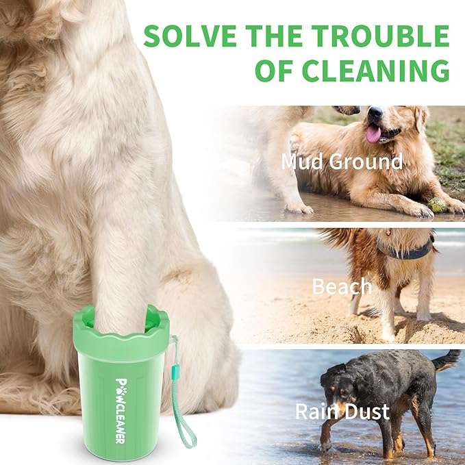 Dog Paw Cleaner for Dogs, (with 3Pcs Absorbent Towels & Adjustable Dog Bath Brush) Dog Paw Washer,Buddy Muddy Pet Foot Cleaner (Light Green, Medium)