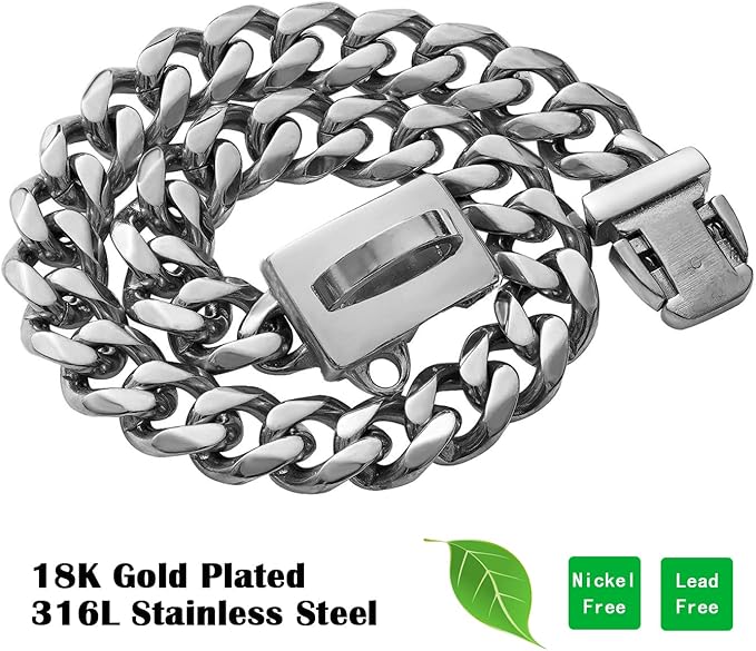 Strong Stainless Steel Cuban Link Dog Chain Collar,Pet Necklace Walking Collar for Small Dogs,Cats(Length - 10'')