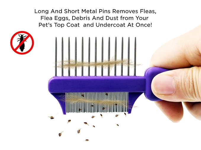 Hertzco Double-Sided Comb Hair Brush & Dog/Cat Grooming Kit - Closely Spaced Metal Pins - Detangling, Dog Combs, & Round Brushes - Hair Comb Tool (Double-Sided)