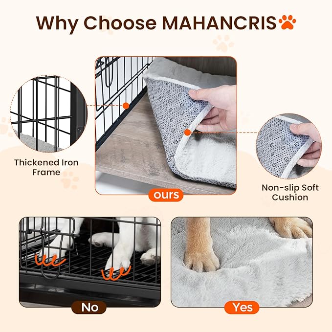 Dog Crate Furniture with Cushion, Wooden Dog Kennel with Double Doors, Heavy Duty Dog Cage for Small/Medium/Large Dogs, Indoor Dog House End Table, 31.5" L, Greige DCHG0701