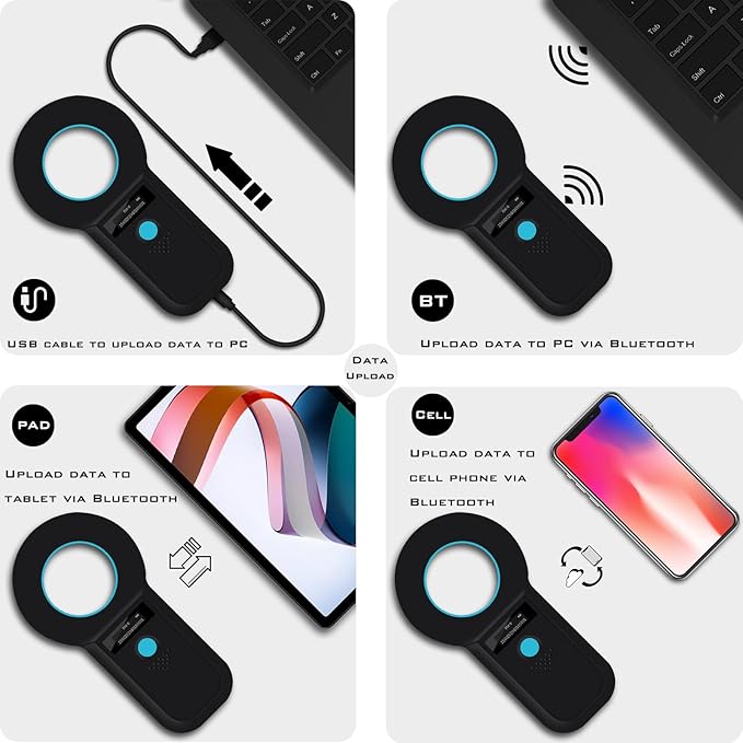 Smoostart Bluetooth Microchip Scanner, 1000 Records Increased Huge Data Storage Upload to PC & Mobile Phone, Scanning Distance and Speed Increase, Compatible with FDX-B/EMID Microchips