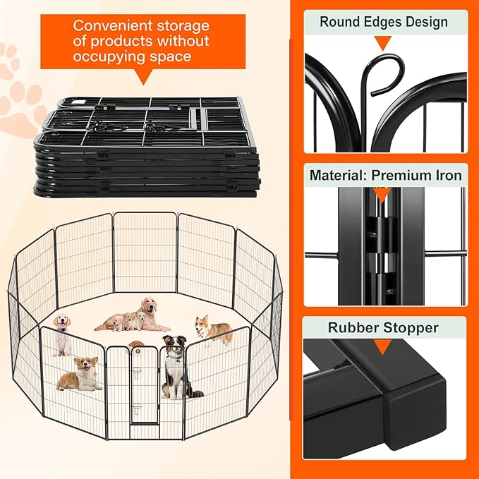 FDW Dog Playpen Kennel - 12 Panels, 40 Inch Height, Indoor/Outdoor Folding Metal Portable Puppy Exercise Pen, Heavy Duty Dog Fence for Yard, Camping - Black