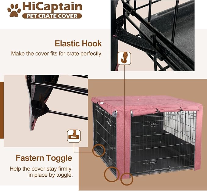 HiCaptain Pink Dog Crate Cover for 48 Inches Wire Crates, Heavy-Duty Polyester Indoor Dog Kennel Cover Universal Fit for 1 2 Doors Standard Metal Cage (Upgrade Two-Tone Pink)