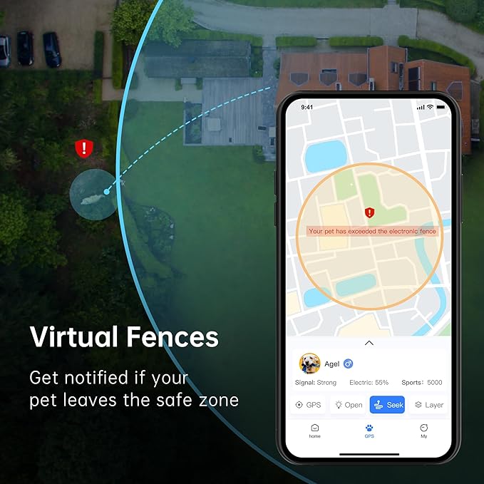 GPS Pet Tracker, Activity Monitor for Dog, Real-Time Location & Escape Alerts & Virtual Fences, No Monthly Fee & Support Multi User Co-Monitoring, Waterproof & Drop-Proof