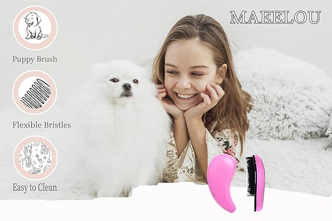 Puppy Brush for Small Dogs - Soft Dog Brush - Perfect Yorkie, Shih Tzu, Maltipoo & Maltese Grooming - Gentle Dog Hair Remover Brush for Easy Pet Hair Removal & Grooming at Home (Pink)