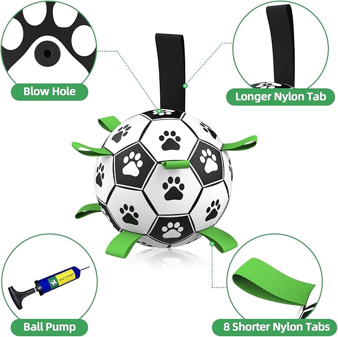 QDAN Dog Toys Extra Large Soccer Ball with Straps, Interactive Dog Toys for Tug of War, Puppy Birthday Gifts, Dog Tug Toy, Dog Water Toy, Durable Dog Balls World Cup for Large Dogs(9 Inch)