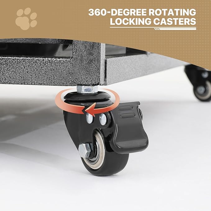 MoNiBloom Heavy Duty Dog Indestructible Crate with Lockable Wheels, Escape Proof Dog Kennel with Double-Door, Chew-Proof Pet Cage Indoor for Medium Dogs