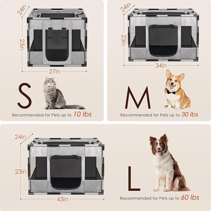 Dog Playpen, Portable Pet Playpen, Oxford Fabric Puppy Playpen, Breathable Dog Pen for Puppy, Kitten, Rabbit, Tent Crates Cage for Indoor/Outdoor, Top and Bottom with Zipper (S Grey)