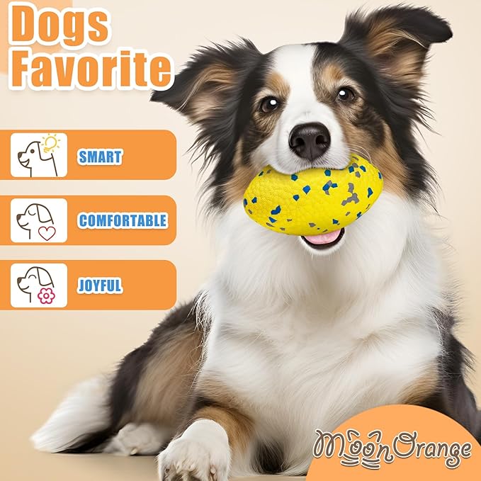 Upgrade Olive Dog Balls Rugby Toys for Aggressive Chewers, Indestructible Tennis Balls for Dogs (Yellow)