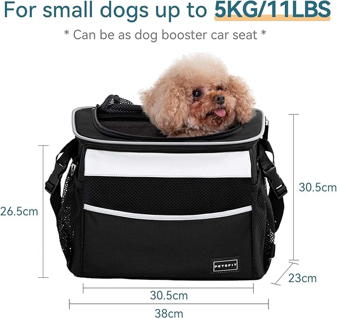 Petsfit Dog Bike Basket, Small Dog Car Seat with Front Pocket, Puppy Car Seat for Small Dogs and Pets (Black)