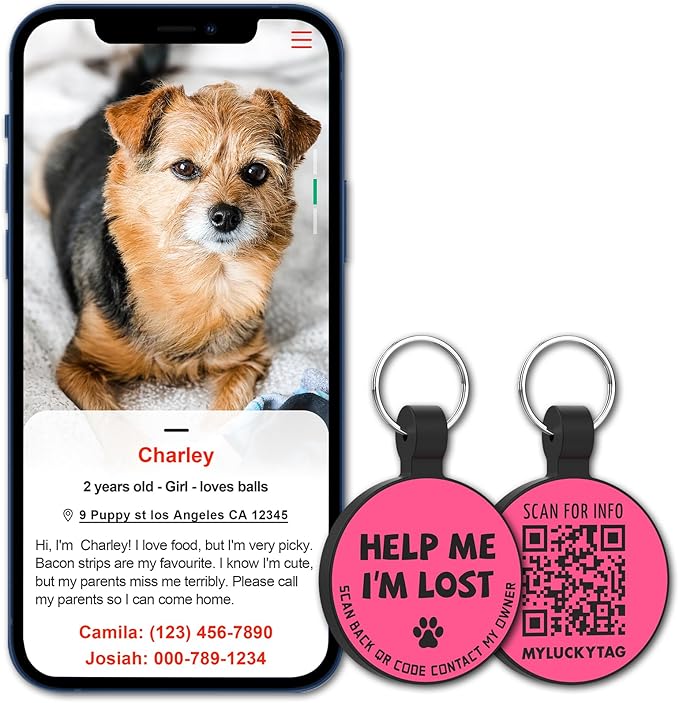 MYLUCKYTAG Silent Silicone QR Code Pet ID Tags Dog Tags - Pet Online Profile - Scan QR Receive Instant Pet Location Alert Email