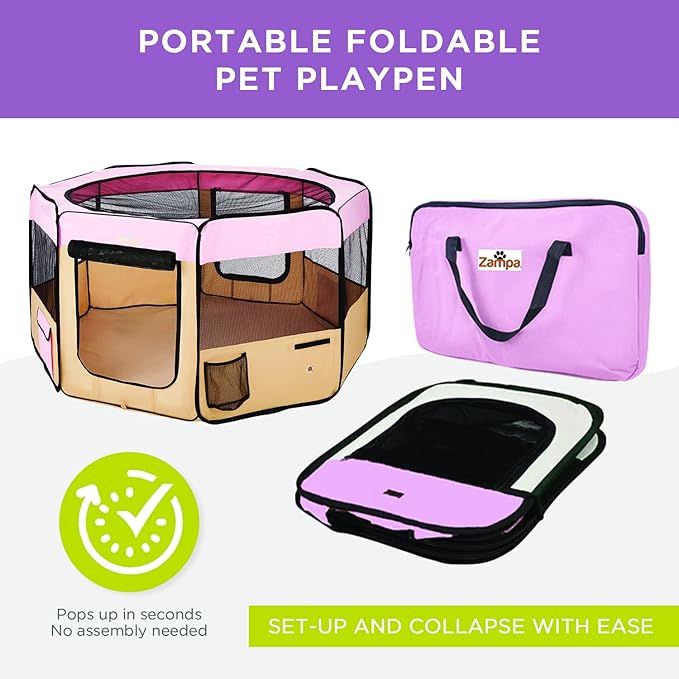 Zampa Dog Playpen Medium 45"x45"x24" Pop Up Portable Playpen for Dogs and Cat, Foldable | Indoor/Outdoor Pen & Travel Pet Carrier + Carrying Case.