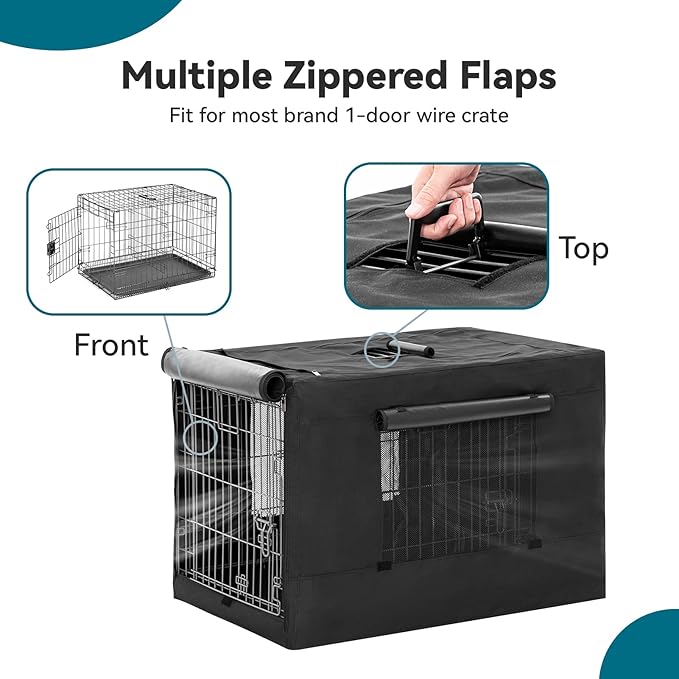 PETSFIT Crate Cover for Wire Dog Crate(30in/36inch/42inch), Single Door/Double Doors, Mesh Window, Flap On The Top and Back is Detachable, Dog Kennel Cover Black 30inch