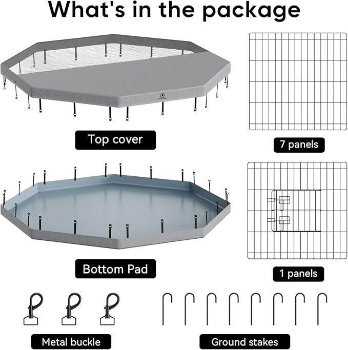 PJYuCien Puppy Playpen,8 Panels 36”H Dog Playpen with Gery Bottom Pad and Grey Top Cover,Metal Foldable Dog Exercise Pen for Indoor,Better for Small Pets,Grey