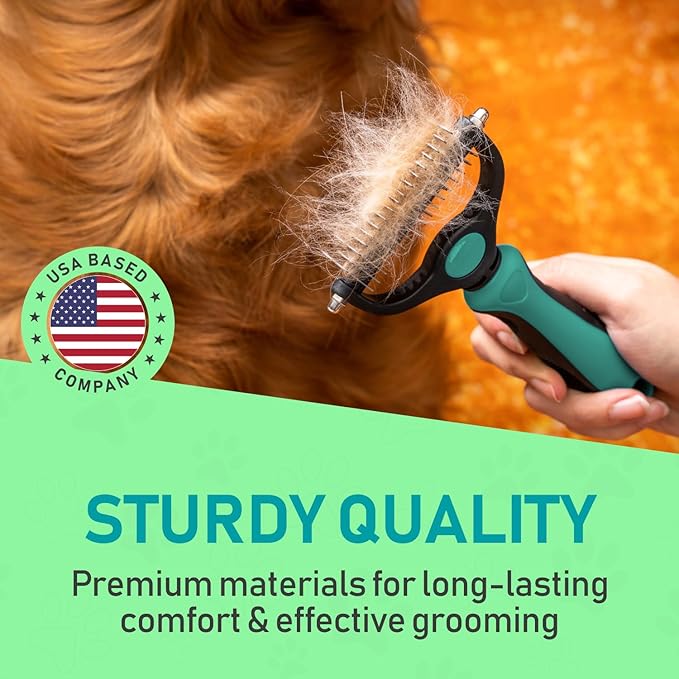 Maxpower Planet Hair Brush - Double Sided Shedding, Dematting Undercoat Rake for Dogs and Cats - Extra Wide Dog Grooming Brush, Reduce Shedding by 95%, Turquoise