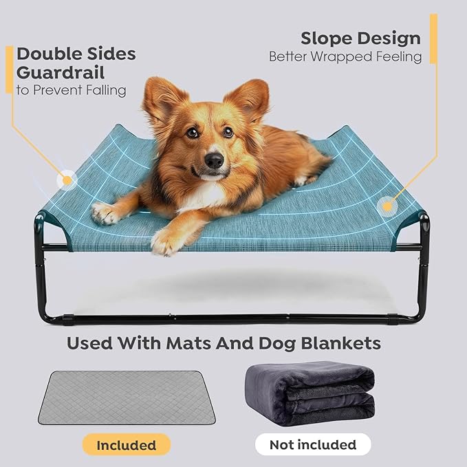 Veehoo Elevated Dog Bed with Washable Dog Pee Pads, Raised Dog Cot Bed for Large Dogs, Outdoor Dog Hammock Bed Off Ground, 100% Waterproof Reusable Puppy Pee Pads Whelping Pads, CWC2201CCP