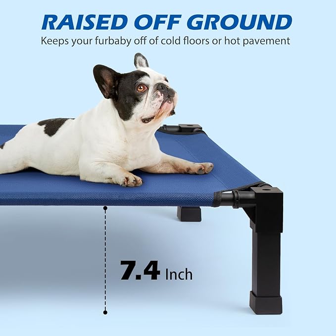 Cooling Elevated Dog Bed, Raised Dog Bed with Washable Breathable Mesh and Metal Frame, Portable Dog Cot Bed with No-Slip Feet for Outdoor and Indoor Use