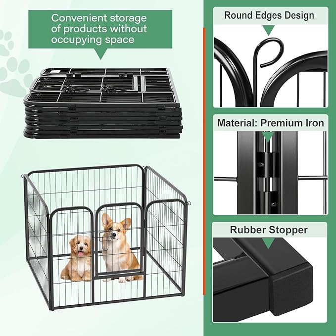 FDW Dog Playpen Kennel - 4 Panels, 24 Inch Height, Indoor/Outdoor Folding Metal Portable Puppy Exercise Pen, Heavy Duty Dog Fence for Yard, Camping - Black