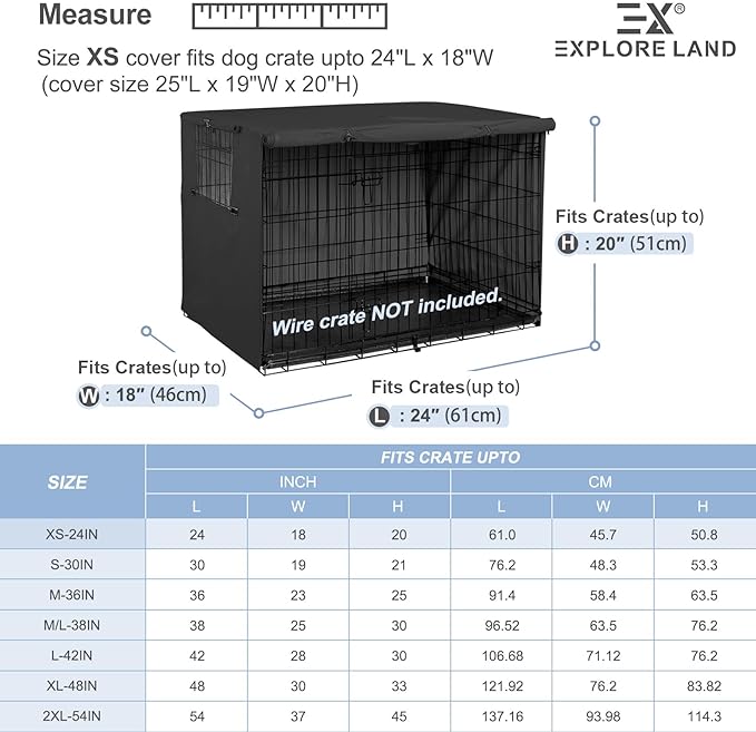Explore Land 24 inches Dog Crate Cover Heavy Duty Polyester Pet Kennel Sunshade Universal Fit for Wire Cage (Black)