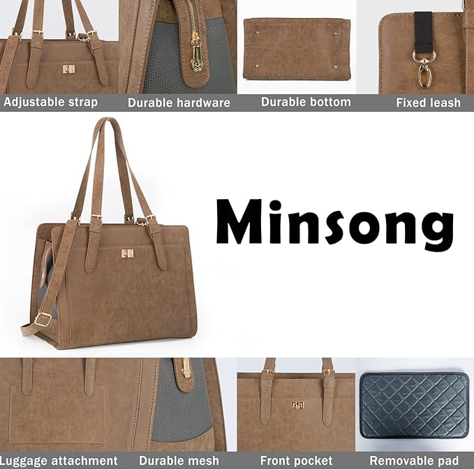 Stylish Pet Carrier Purse Leather Bag for Small Dogs Cats Puppy,Airline Approved Soft-Sided Carriers (Vintage Brown)