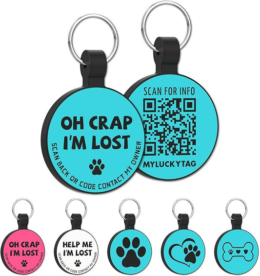 MYLUCKYTAG Silent Silicone QR Code Pet ID Tags Dog Tags - Pet Online Profile - Scan QR Receive Instant Pet Location Alert Email