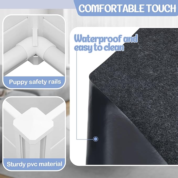 Whelping Box for Dogs and Puppies 48 x 48 x 19 Inch Whelping Pen with Safety Rails and Felt Pad White Puppy Playpen Supplies for Small Medium Large Dogs
